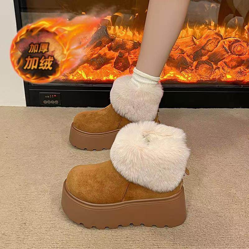 品牌真皮毛毛雪地靴女加绒保暖羊毛短靴2025新款冬季厚底防滑棉鞋