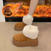 厚底防滑棉鞋 品牌真皮毛毛雪地靴女加绒保暖羊毛短靴2025新款 冬季