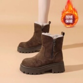 加绒加厚零下40度防寒棉靴厚底东北棉鞋 真皮暖绒雪地靴女冬季 新款