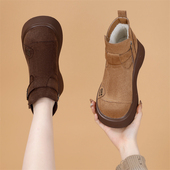 加绒保暖软底勃肯棉鞋 品牌真皮厚底雪地靴女2025新款 冬季 复古短靴