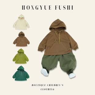 儿童连帽卫衣2024新款秋装男童女童纯色插兜休闲连帽长袖大口袋