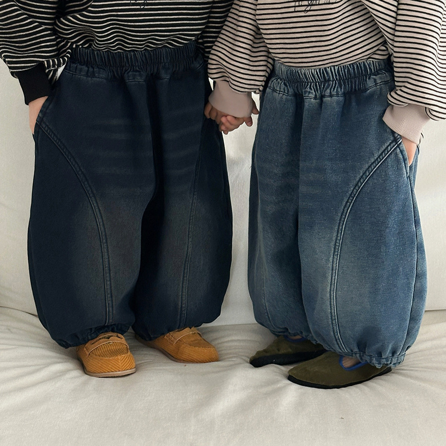 佳叶童品2025儿童冬季复合一体绒牛仔裤男女宝宝保暖加厚灯笼裤