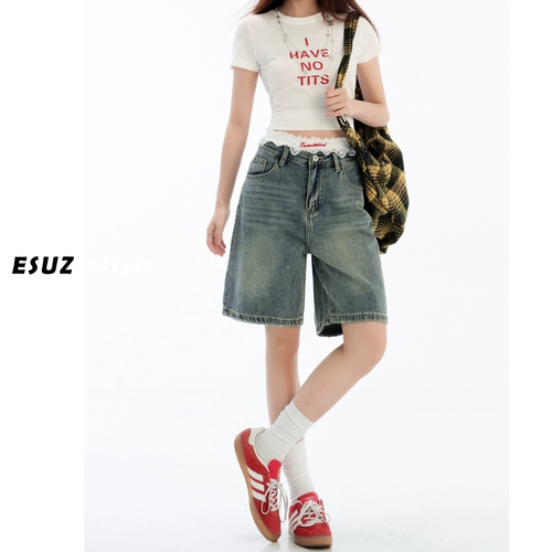 Ретро джинсовая юбка, шорты, летние штаны, 2025 года, высокая талия, свободный прямой крой, стройный силуэт