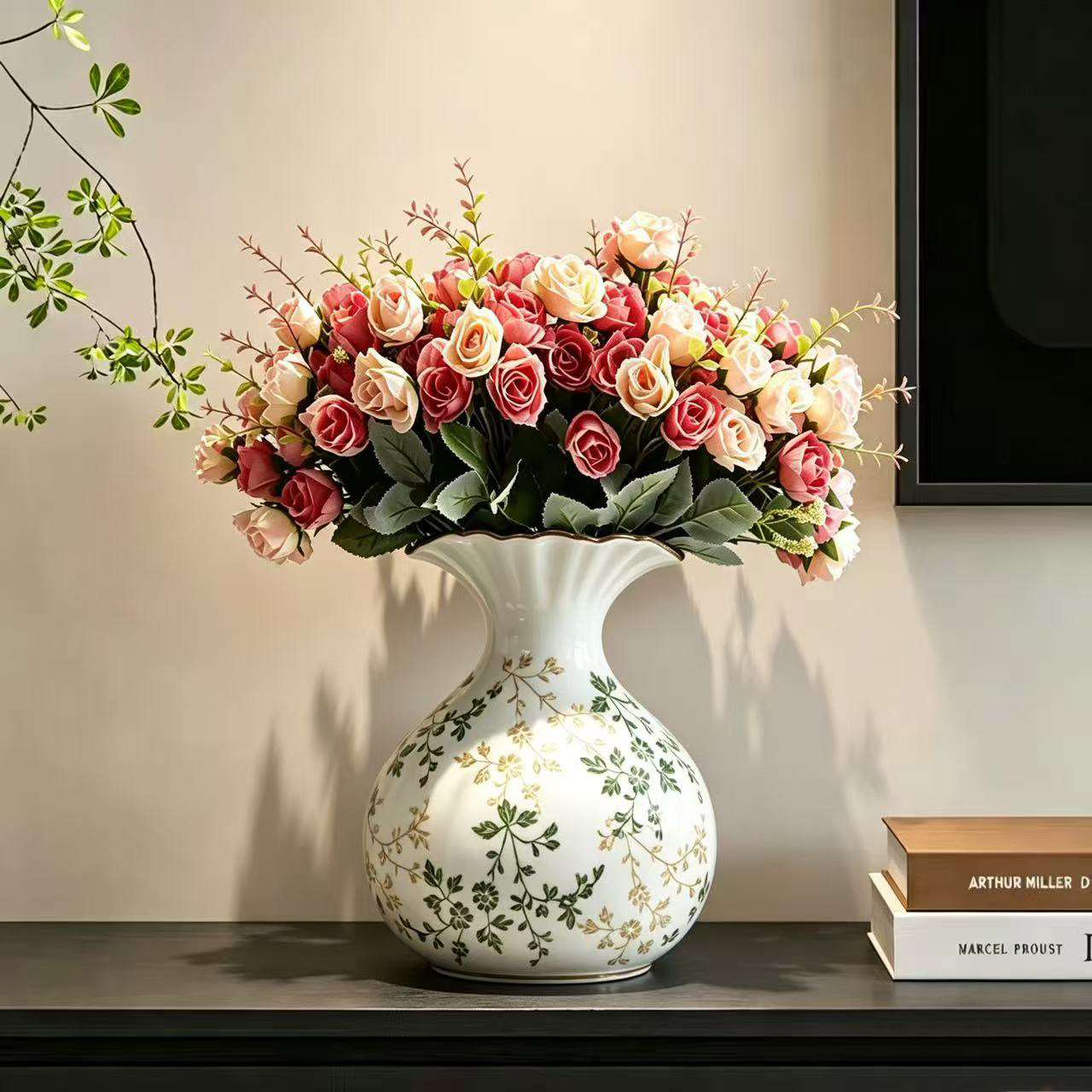 新中美式乡村花瓶摆件客厅插花仿真花餐桌玄关酒柜轻奢高级感装饰