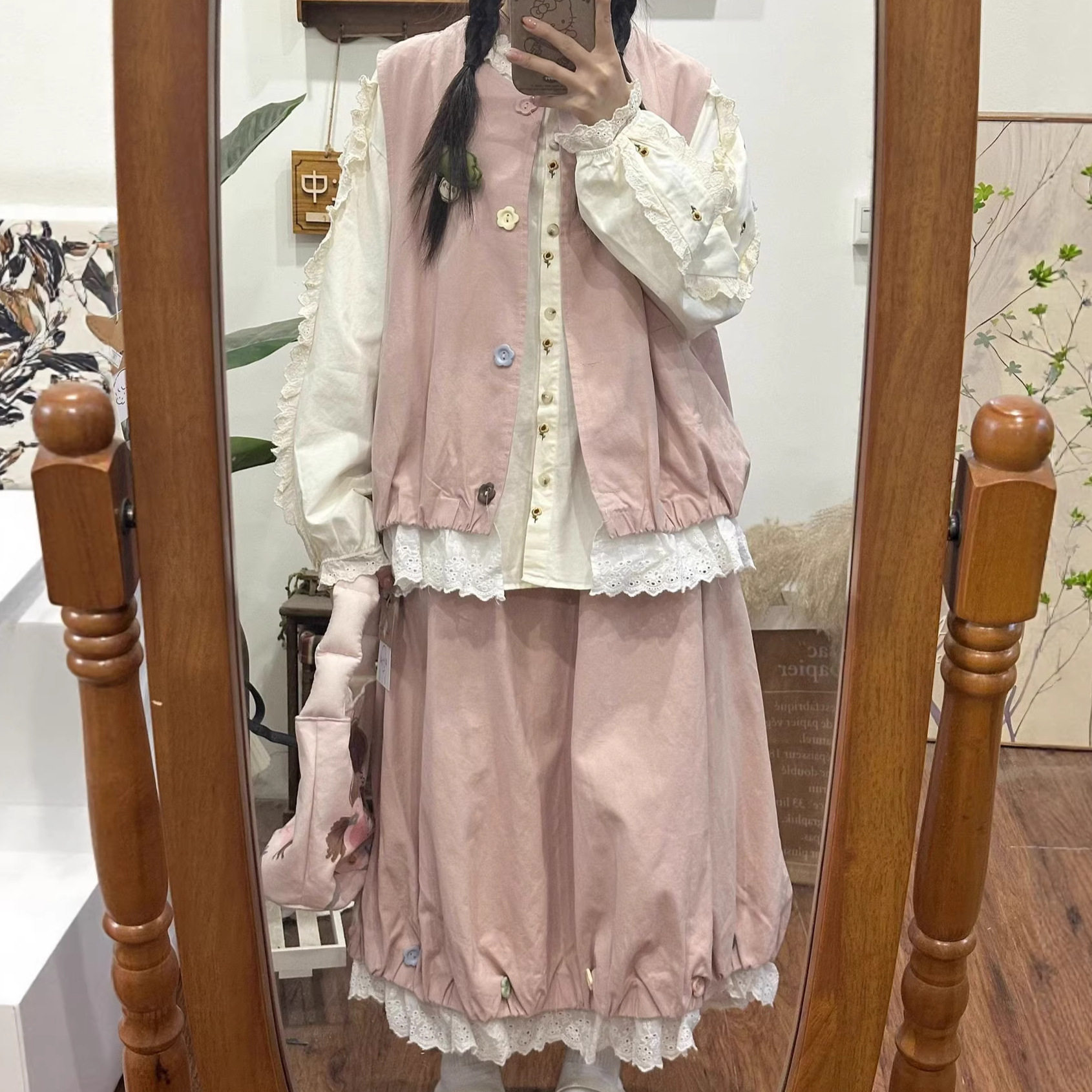 春款文艺撞色白菜花苞马甲女法式学院风甜美减龄背心马甲外套