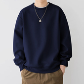 美式 衣服加绒卫衣 内搭宽松纯色白打底衫 440G重磅长袖 t恤男秋冬季