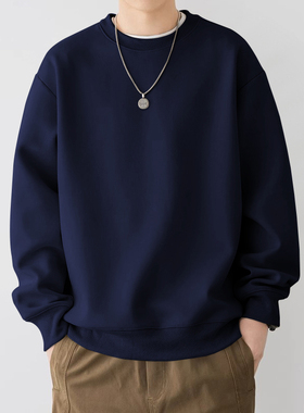 美式440G重磅长袖t恤男秋冬季内搭宽松纯色白打底衫衣服加绒卫衣