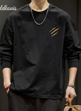 长袖t恤男春秋季2026新款260克重磅打底衫卫衣男纯棉大码宽松圆领