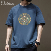 重磅纯棉休闲宽松圆领半袖 美式 上衣 夏季 新款 国潮印花短袖 T恤男士