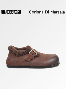 Corinna di Marsala加绒羊毛勃肯鞋女2025新款魔术贴保暖毛毛鞋