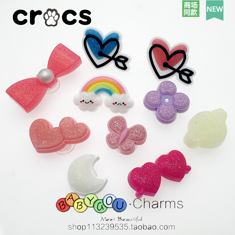 Cross鞋花黑色洞洞鞋配饰diy鞋扣卡洛驰装饰鞋配件亮晶晶蝴蝶结