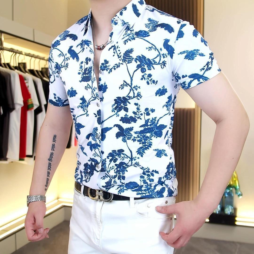 衣凡欧品男装夏季男士高品质时尚潮流修身短袖衬衫透气舒适衬衣