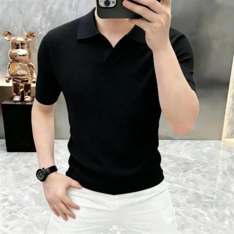 芳吖优品坊2老钱风男士短袖T恤polo衫夏季商务休闲纯色半袖T