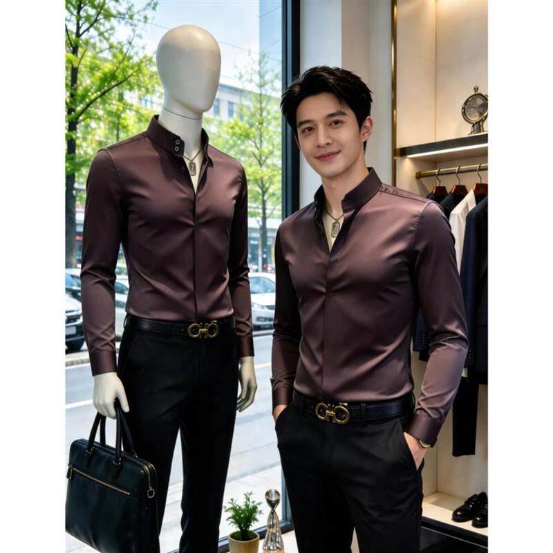 3刚清品质服装立领长袖衬衫男款轻奢痞帅高级感修身型男装