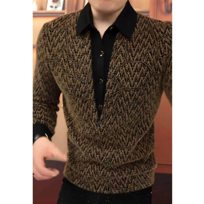 云枢优衣馆男士假两件针织衫时尚简约轻奢高端百搭休闲修身帅气潮