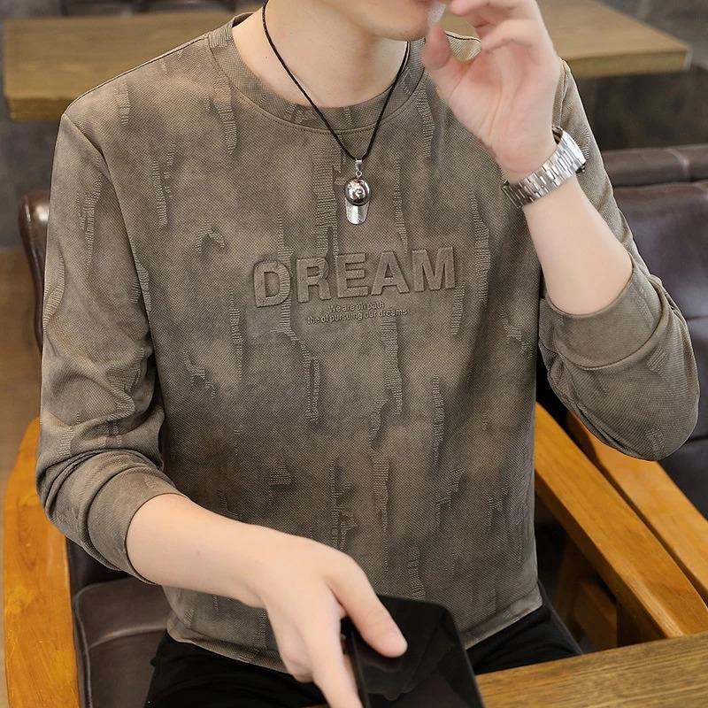 2岚屿服饰2026秋季新男士简约时尚字母钢印休闲百搭扎染圆领长袖
