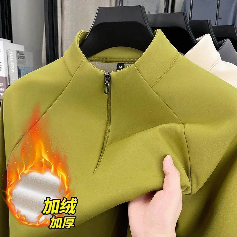 木叙成衣男士轻奢时尚加绒加厚半高领拉链卫衣运动户外保暖打底衫