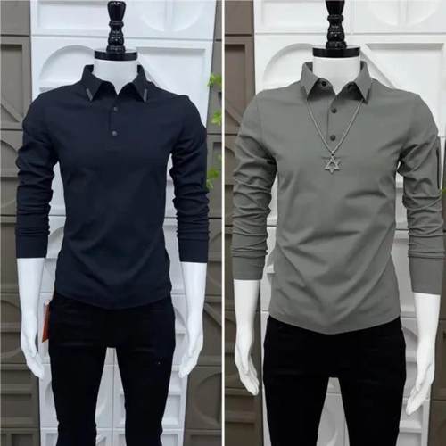 尤米轻奢纯色韩g版男士Piolo衫长袖冬k季加绒男S装潮流打底修身时