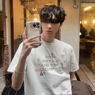 美式风字母印花448高克重正肩短袖T恤2026年夏季宽松潮牌男女上衣