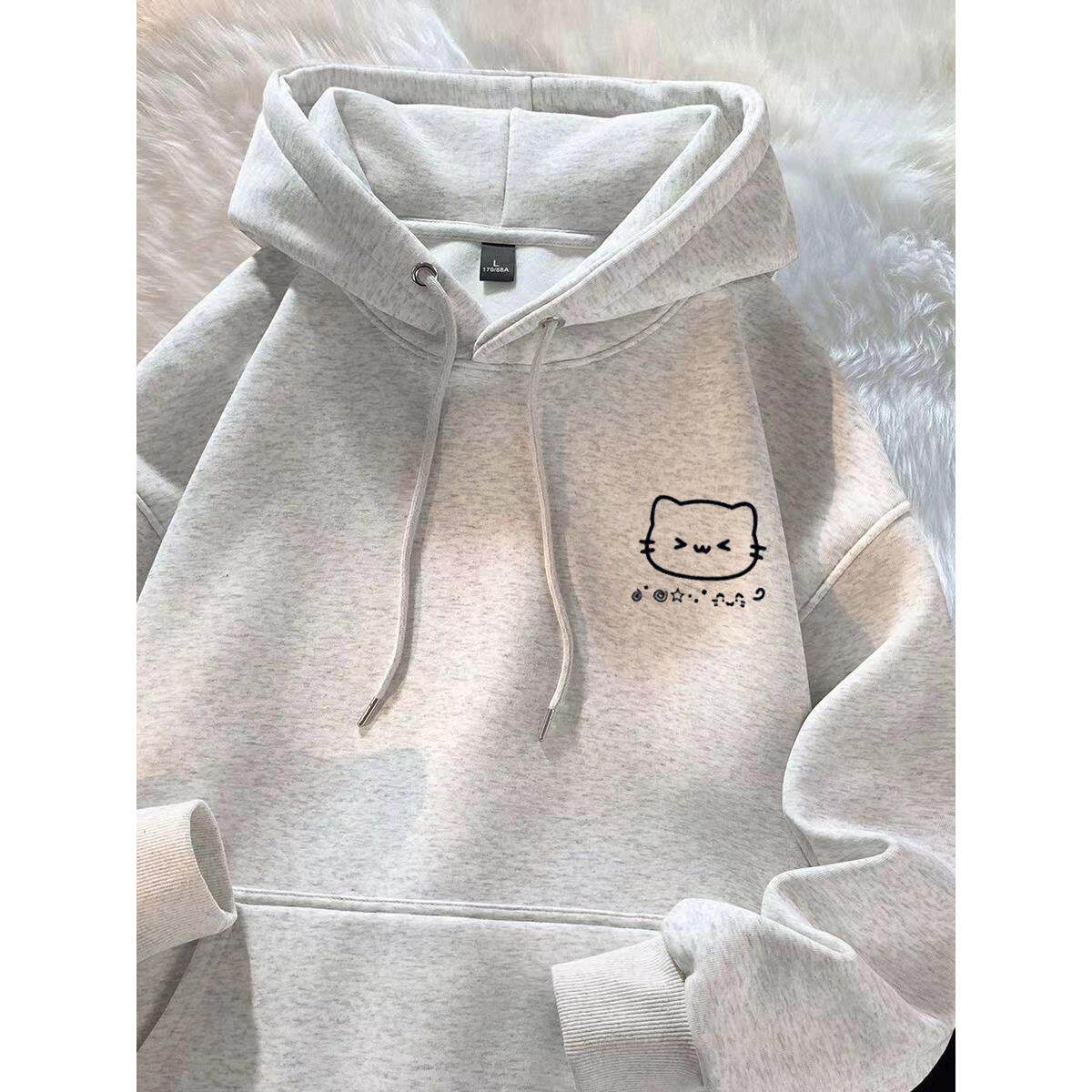 女童简约风重磅加绒灰色连帽卫衣中大童秋冬新款潮牌儿童外套上衣