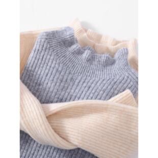 100%纯羊毛衫女童修身弹力针织打底衫秋冬花边半高领儿童内搭毛衣