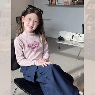 儿童双面德绒打底衫内搭秋冬洋气女童加厚长袖T恤半高领保暖上衣