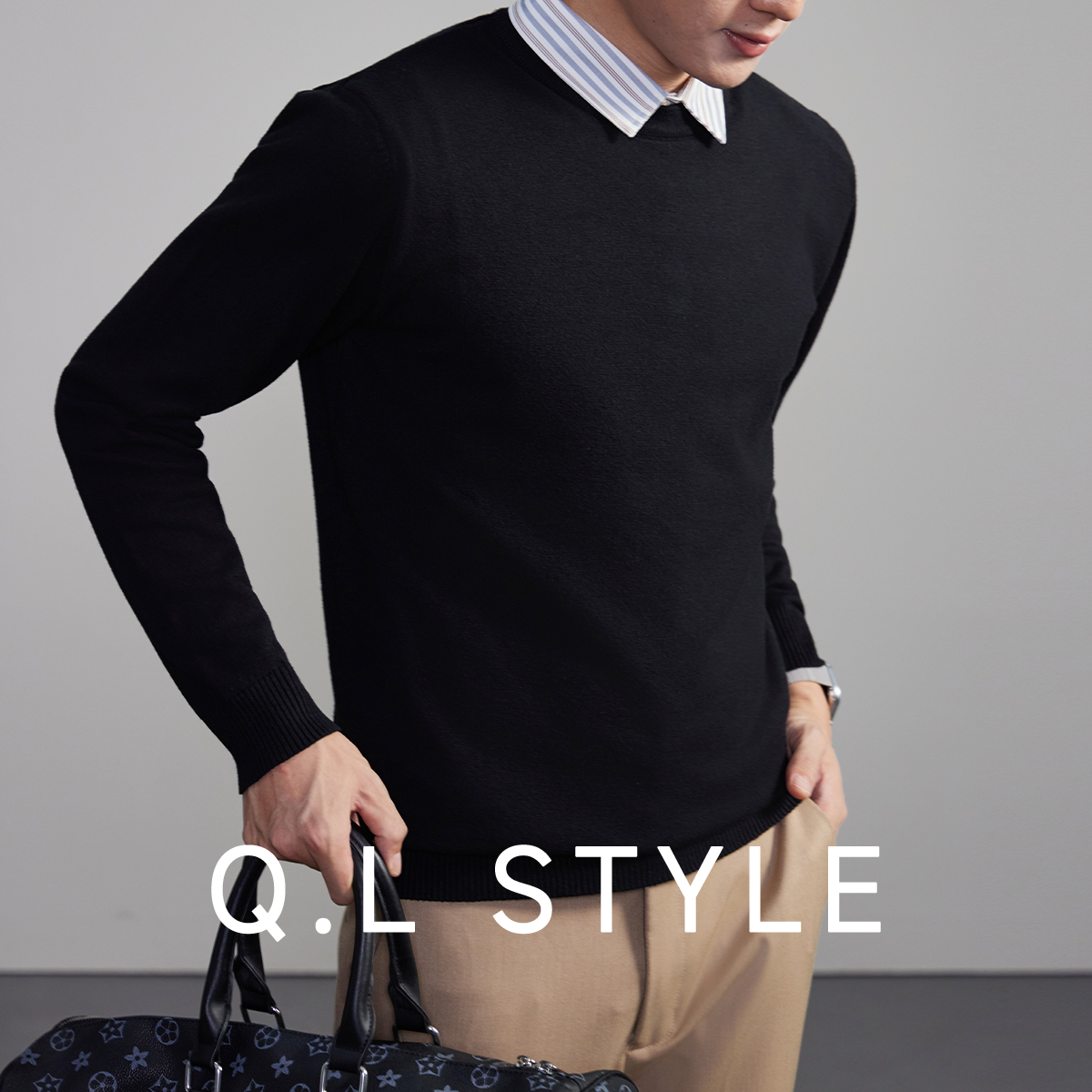 假2件衬衫领毛衣男款上衣