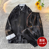 风B盘扣龙纹暗花冰丝衬衫夹克萝卜裤套装男TZ155-P120控148，男装夹克，电商A005A