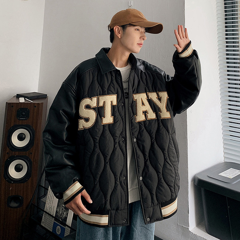港风C美式复古菱格棉服男棒球服棉衣A005A-MN8718P105控138图片