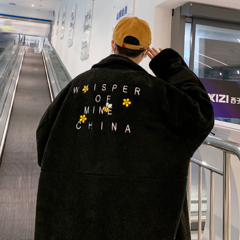 港风直播D羊羔毛摇粒绒小蜜蜂刺绣棉衣棉袄A005A-J8069P80控108，男装夹克，电商A005A