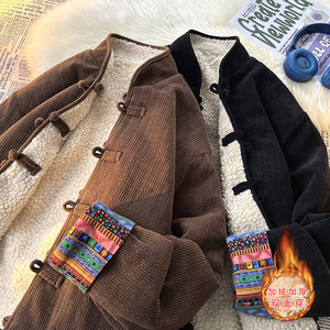 新中式H麦穗羊羔毛加绒加厚双面穿棉服夹克棉衣男JK21-P135控158图片