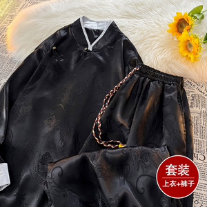 风A盘扣龙纹暗花冰丝衬衫夹克萝卜裤套装男TZ155-P120控148图片