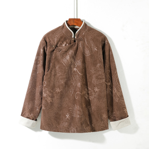 新中式B斜襟盘扣龙纹灯芯绒中山装立领夹克外套男JK20-P105控138图片