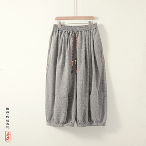 风E冰丝雪花阔腿大喇叭裤立体剪裁刺绣九分裤男K237-P68控88图片