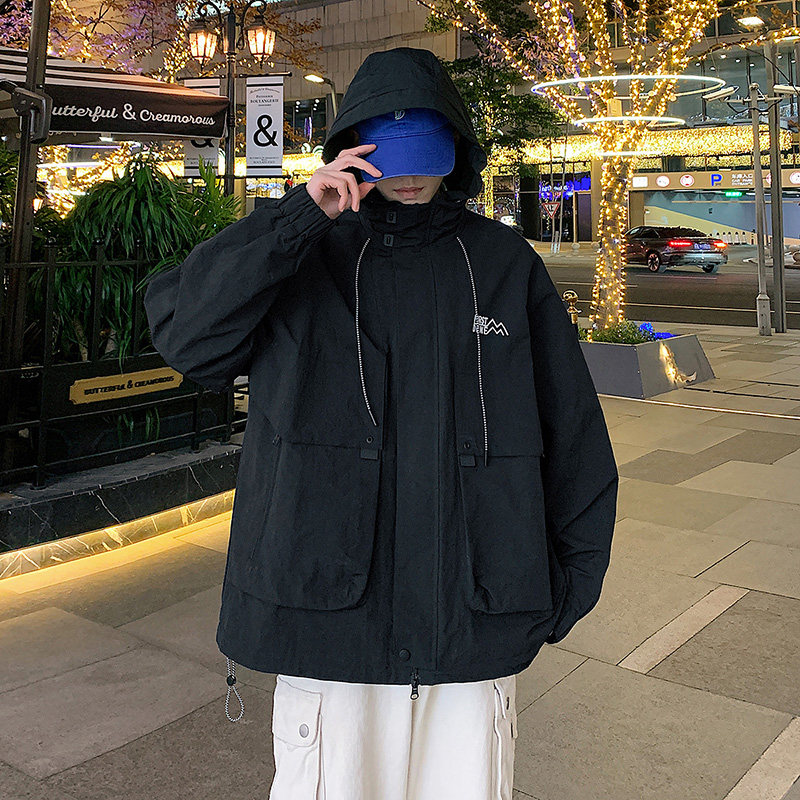 港风A工装大口袋冲锋衣连帽仿风登山服夹克外套JN8918-P100,男装夹克,电商A005A