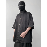 新中式风L缎面提花暗纹立领小众冰丝金属扣衬衫男CS32-P78控98，男装衬衫，电商A005A