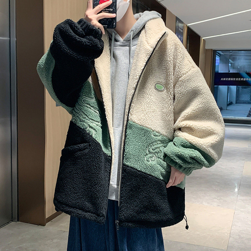 港风直播D羊羔绒棉衣外套撞色立领羊羔毛棉袄A005A-J8057P80控108，男装夹克，电商A005A