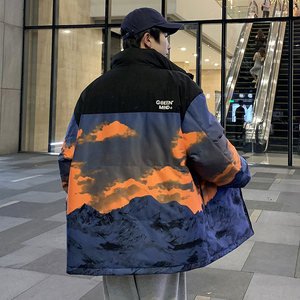港风直播B雪山印花登山户外冲锋衣羽绒棉衣A005A-M8066P115控148图片