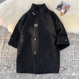 新中式风E缎面提花暗纹立领小众冰丝金属扣衬衫男CS32-P78控98，男装衬衫，电商A005A