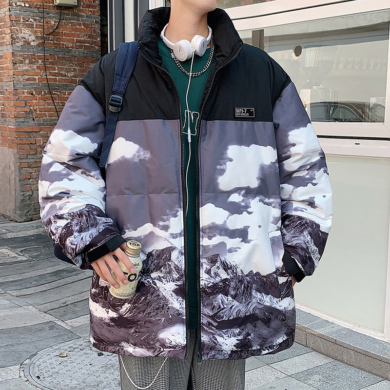 港风直播B雪山印花登山户外冲锋衣羽绒棉衣A005A-M8066P115控148,男装棉衣,电商A005A