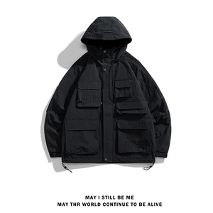 白底A工装大口袋设计连帽户外冲锋衣夹克登山服外套JN8917-P110图片