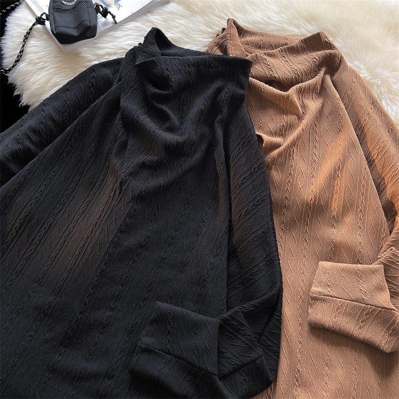 暗黑风C半高领薄款针织衫纹路不规则打底衫T桖T15-P68控88，男装T恤，电商A005A