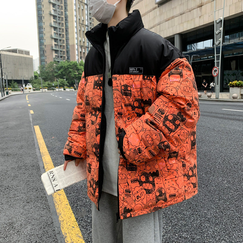 港风A趣味卡通印花拼接羽绒棉服棉衣A005A-M8065P108控138,男装棉衣,电商A005A