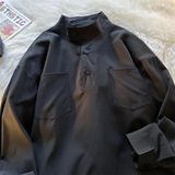 A设计感纽扣半高领衬衫口袋拼接新中式上衣T21-P55控78，男装衬衫，电商A005A