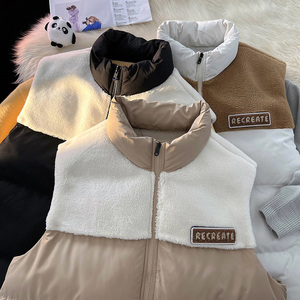 毛毯平铺B奶咖色棉服马甲男羊羔毛拼接背心A005A-MN8817-P78,黑白背心搭配女生图片