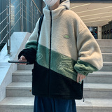 港风直播D羊羔绒棉衣外套撞色立领羊羔毛棉袄A005A-J8057P80控108，男装夹克，电商A005A