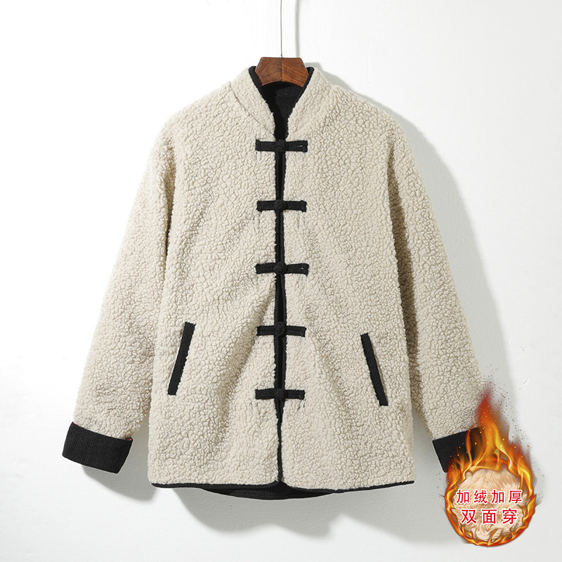 新中式O麦穗羊羔毛加绒加厚双面穿棉服夹克棉衣男JK21-P135控158,男装夹克,电商A005A