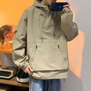 港风I连帽工装大口袋套头拉链防风冲锋衣86066-特P78图片