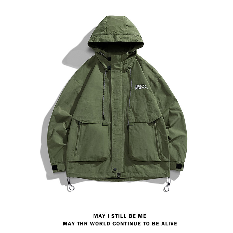 得物白底B工装大口袋冲锋衣连帽仿风登山服夹克外套JN8918-P100图片