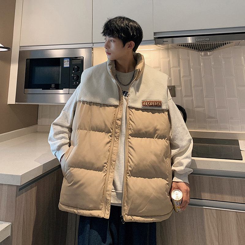 港风B奶咖色棉服马甲男羊羔毛拼接背心A005A-MN8817-P78,男装背心/马甲,电商A005A